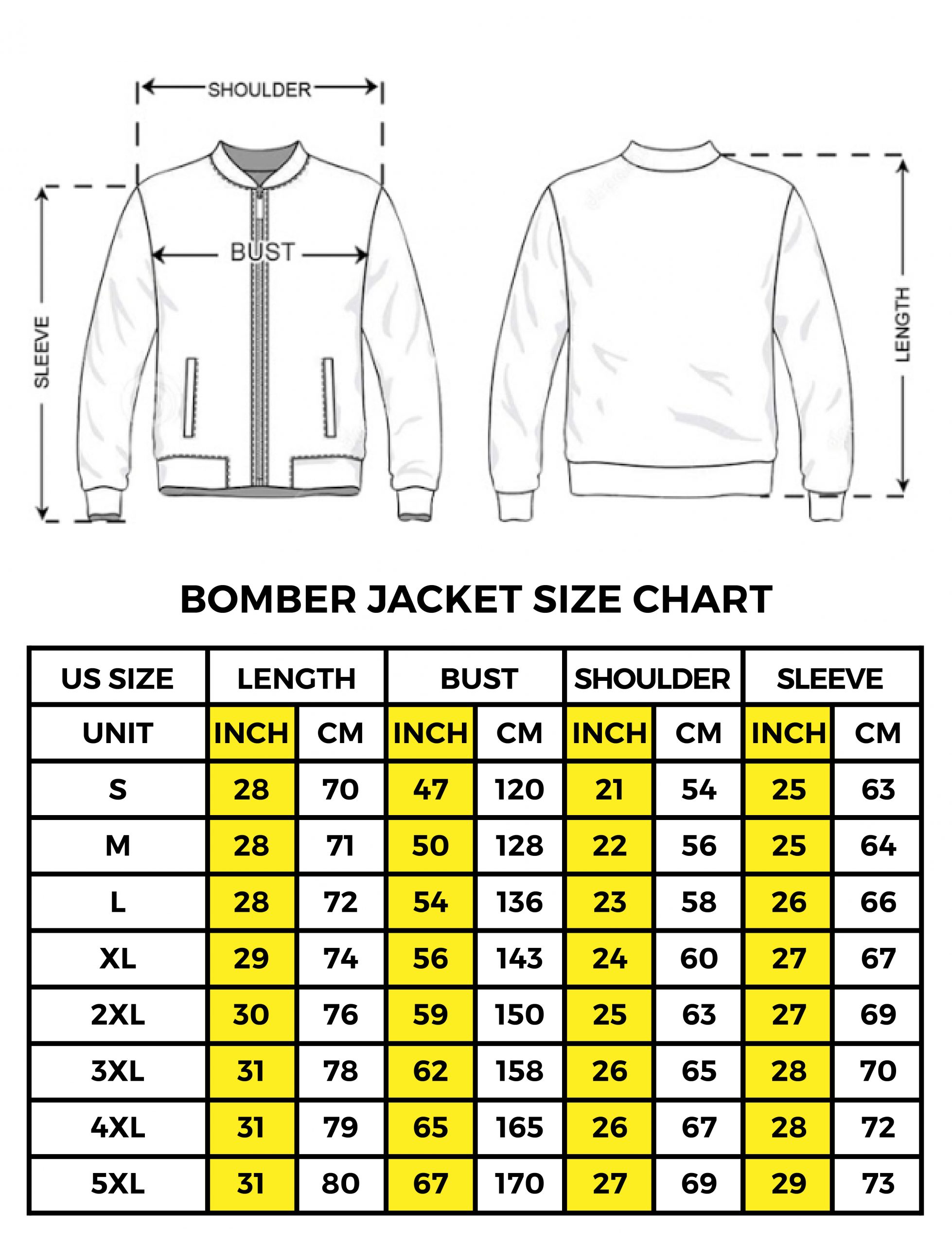 bomber jacket size chart 01 scaled 1 - Adventure Time Store